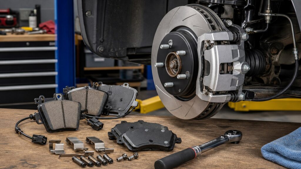 performance brake pads shopping setup for installation complexity with practical vehicle-focused details