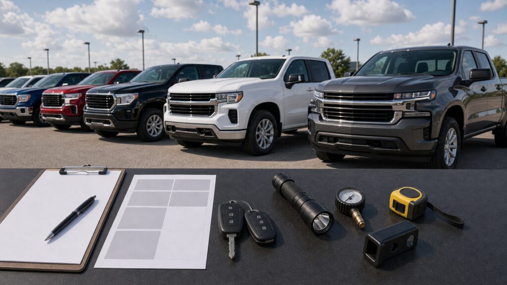 pickup trucks shopping setup for new vehicle shopping with practical vehicle-focused details