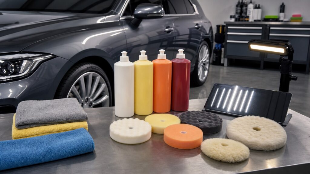 polishing compounds shopping setup for maintenance wash supplies with practical vehicle-focused details