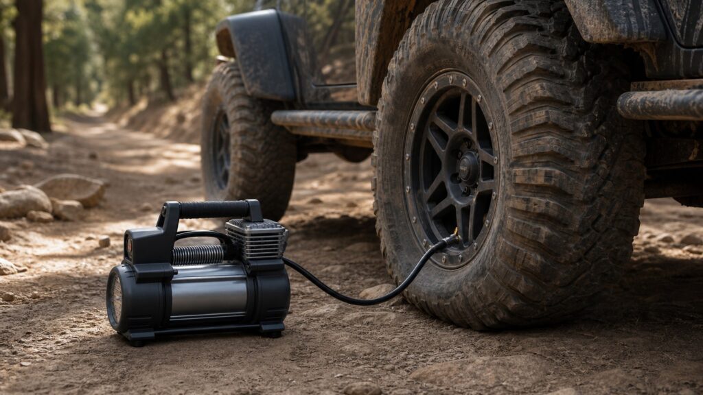 portable air compressors shopping setup for off-road terrain needs with practical vehicle-focused details