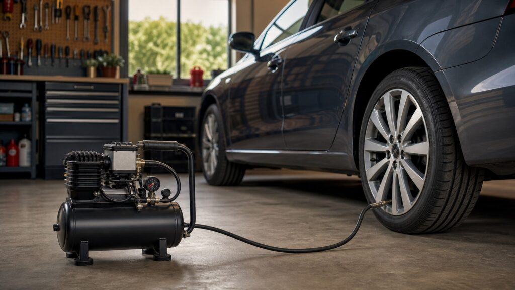 portable air compressors shopping setup for road noise and ride comfort with practical vehicle-focused details