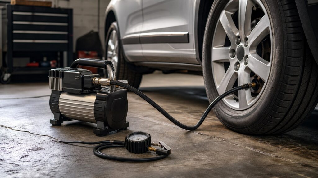 portable air compressors shopping setup for vehicle fitment and load ratings with practical vehicle-focused details