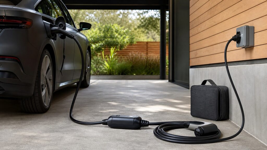 portable ev chargers shopping setup for outdoor charging installations with practical vehicle-focused details