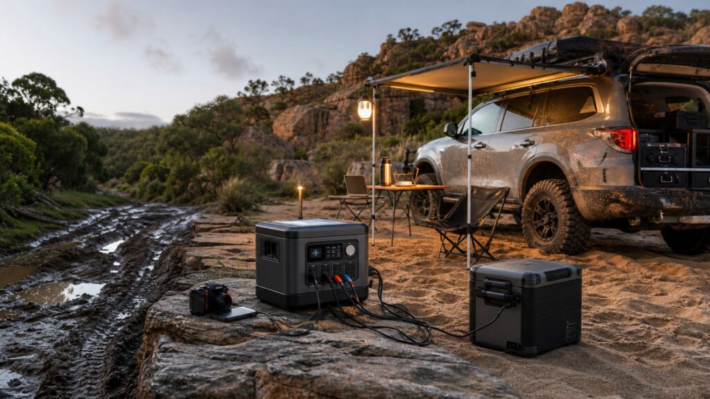 portable power stations shopping setup for rock, mud, and sand terrain with practical vehicle-focused details