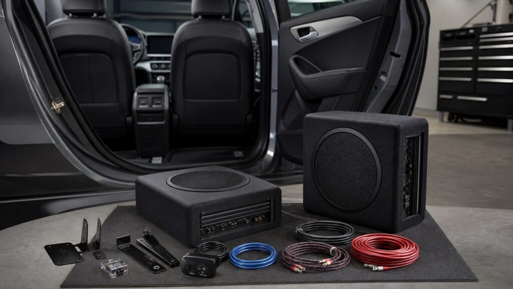 powered subwoofer systems shopping setup for fleet and commuter vehicles with practical vehicle-focused details