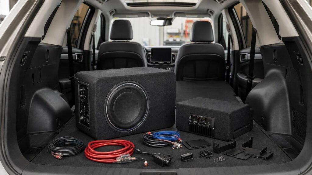 powered subwoofer systems shopping setup for road trip technology needs with practical vehicle-focused details