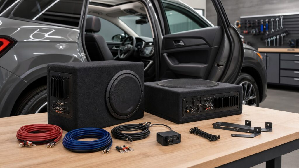 powered subwoofer systems shopping setup for overall selection with practical vehicle-focused details
