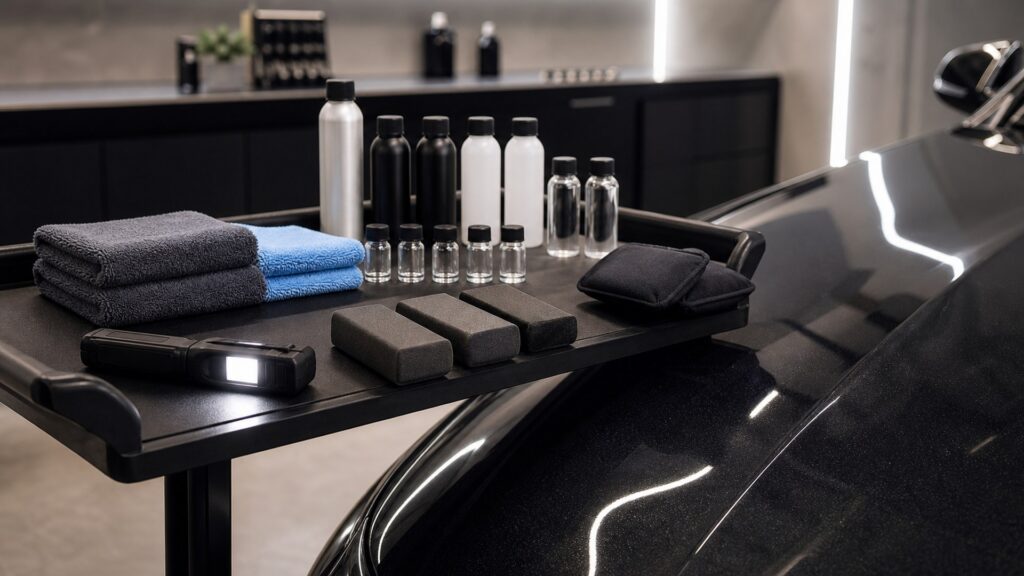 professional detailing kits shopping setup for ceramic protection planning with practical vehicle-focused details