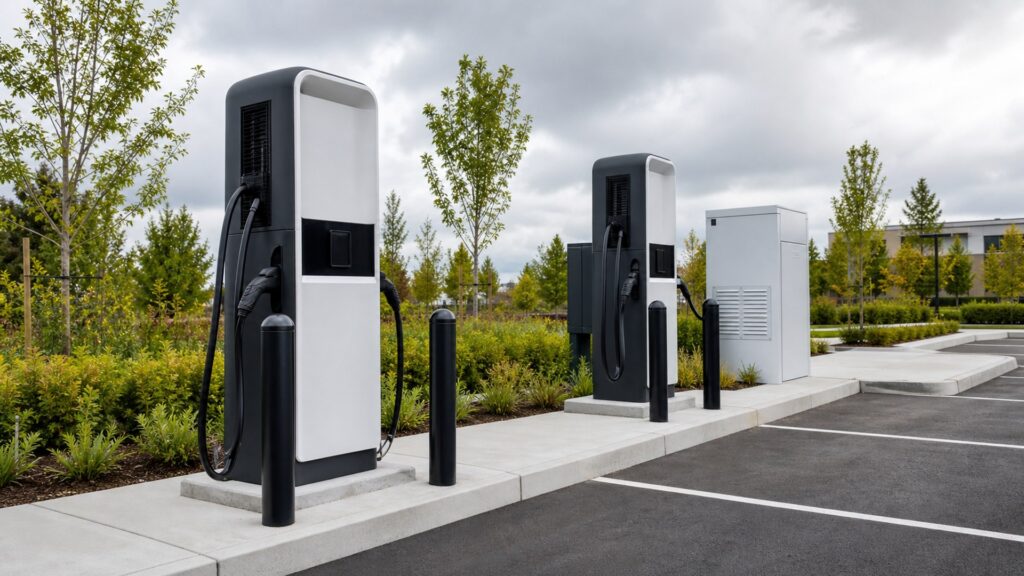 public charging stations shopping setup for outdoor charging installations with practical vehicle-focused details