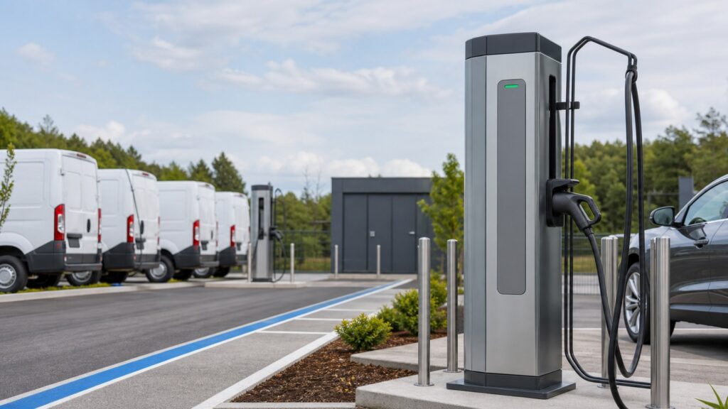 public charging stations shopping setup for public and fleet charging with practical vehicle-focused details