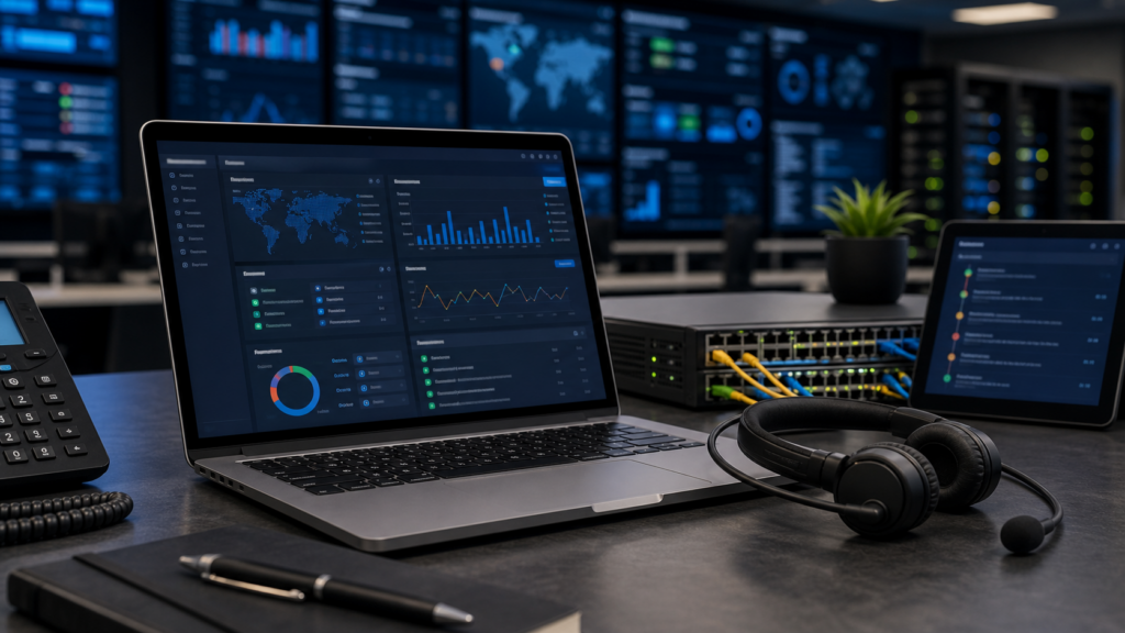 Ultra photorealistic managed cloud operations desk hero image for Rackspace Managed Hosting review
