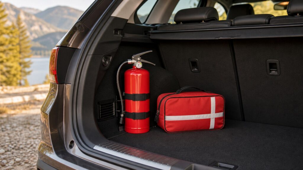 rechargeable fire extinguishers shopping setup for family vehicle safety with practical vehicle-focused details