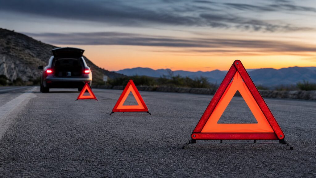roadside warning triangles shopping setup for roadside emergency prep with practical vehicle-focused details