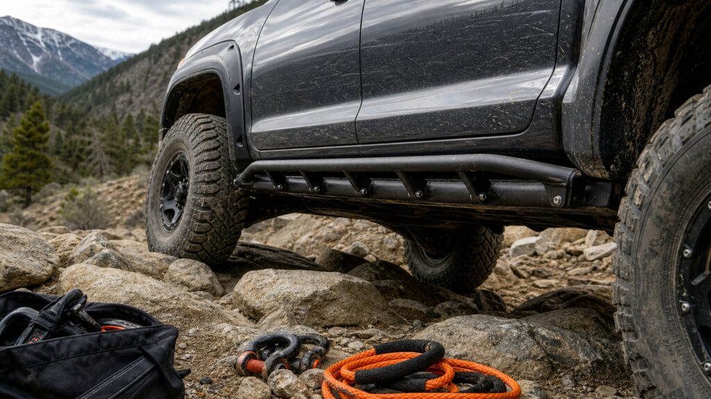 rock sliders shopping setup for trail recovery planning with practical vehicle-focused details