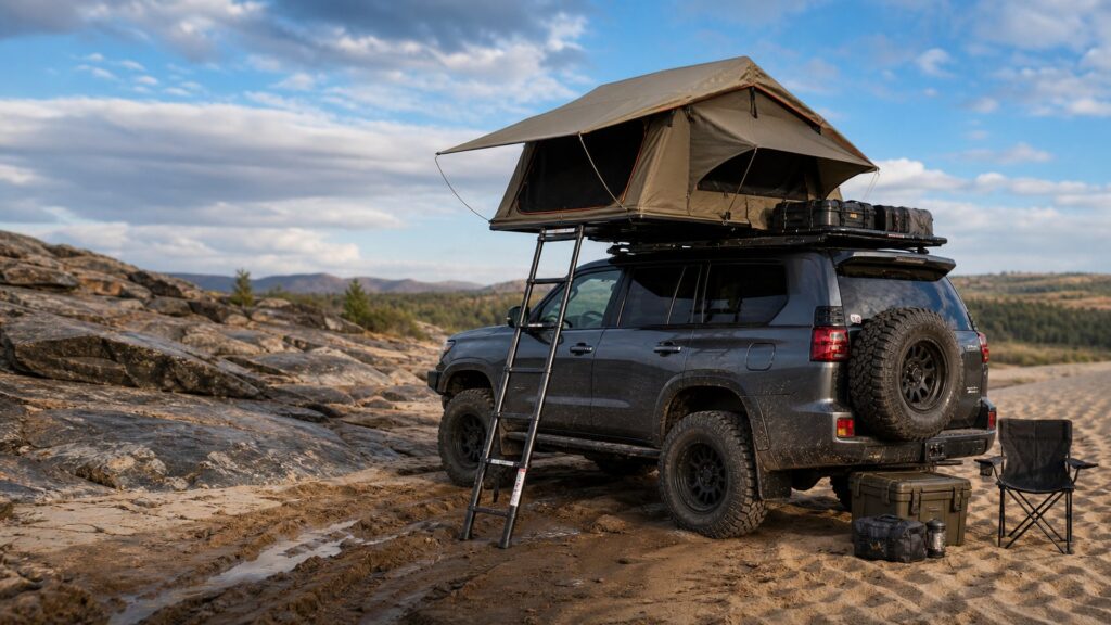 roof top tents shopping setup for rock, mud, and sand terrain with practical vehicle-focused details