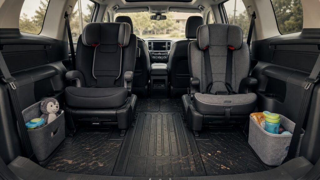 rubber floor liners shopping setup for family vehicle organization with practical vehicle-focused details
