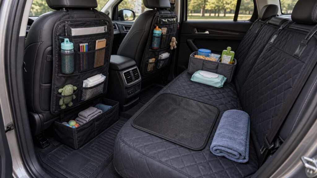 seat protection shopping setup for family vehicle organization with practical vehicle-focused details