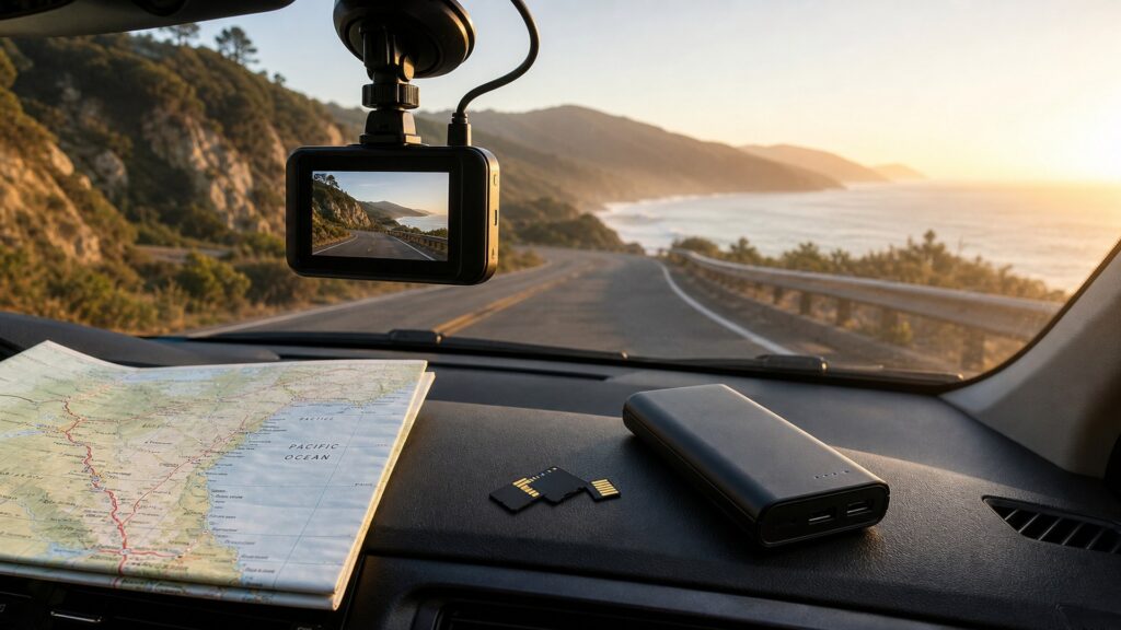 single-channel dash cameras shopping setup for road trip technology needs with practical vehicle-focused details