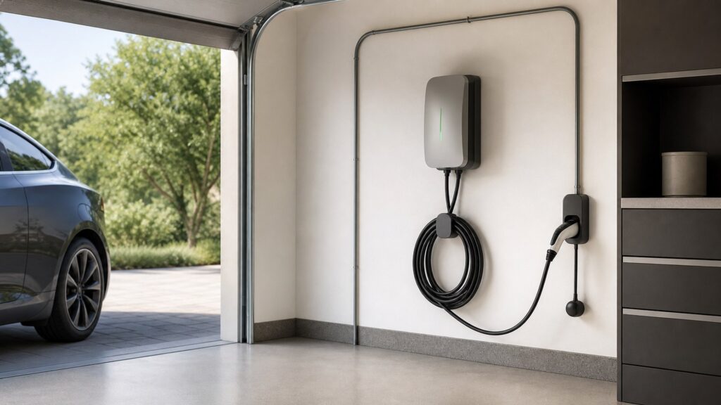 smart ev chargers shopping setup for charging cable management with practical vehicle-focused details
