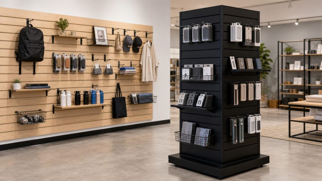 Store Supply Warehouse Slatwall Panels vs Displays2go Slatwall Display Tower business comparison image
