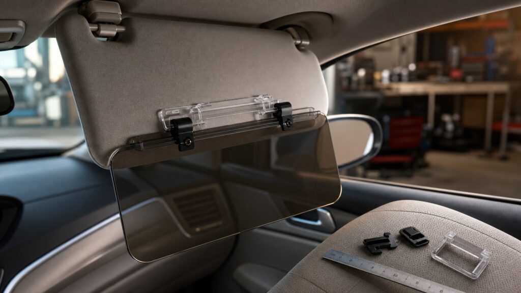 sun visor extensions shopping setup for vehicle fitment and mounting with practical vehicle-focused details