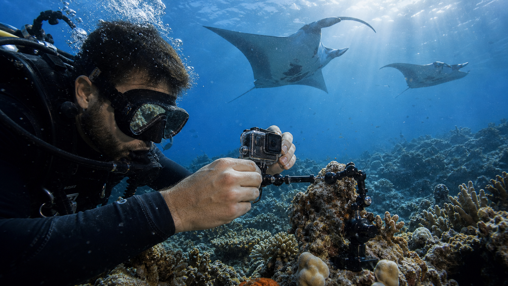 Waterproof action camera used for underwater and outdoor filming