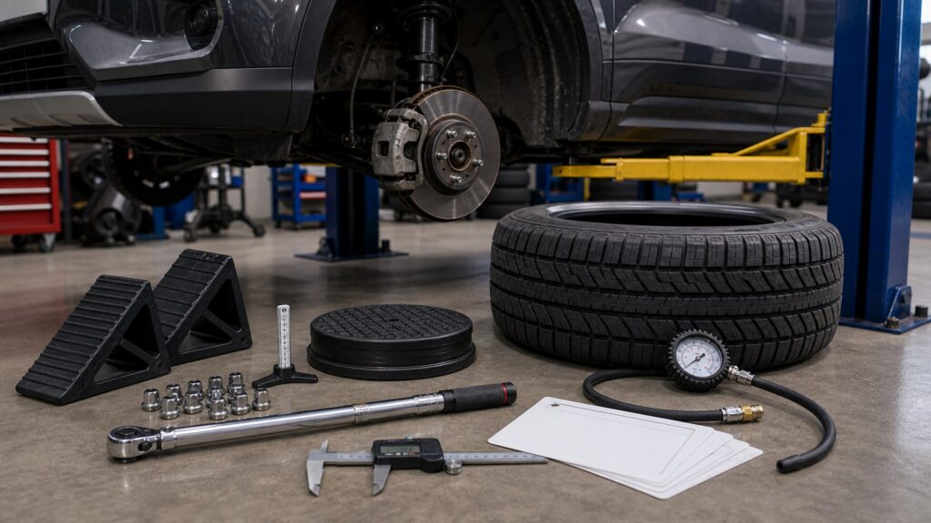 tire maintenance tools shopping setup for vehicle fitment and load ratings with practical vehicle-focused details