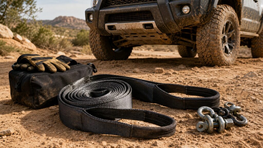 tow straps shopping setup for recovery equipment durability needs with practical vehicle-focused details