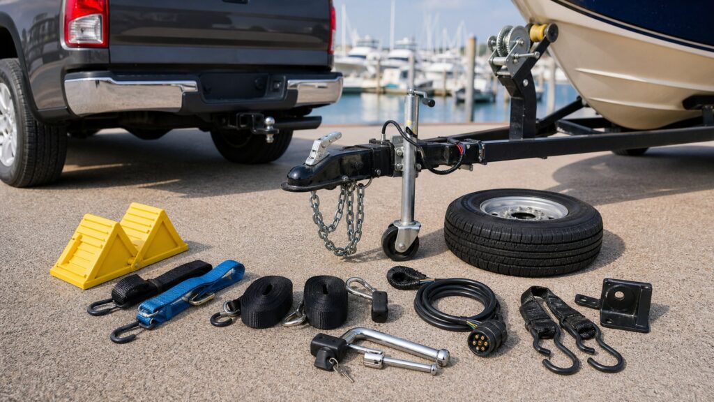 trailer accessories shopping setup for rv and boat towing with practical vehicle-focused details