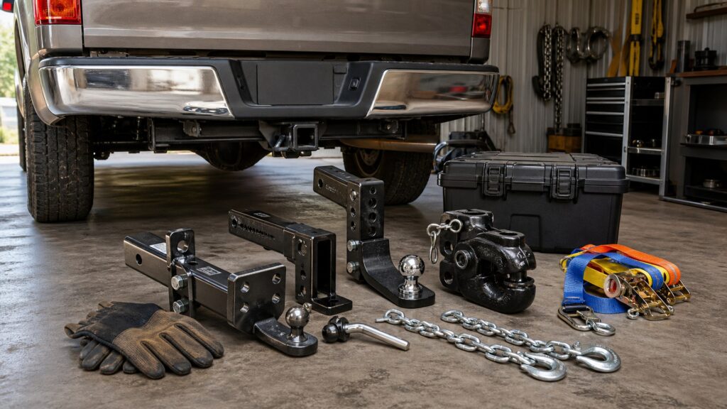 trailer hitches shopping setup for work truck hauling needs with practical vehicle-focused details