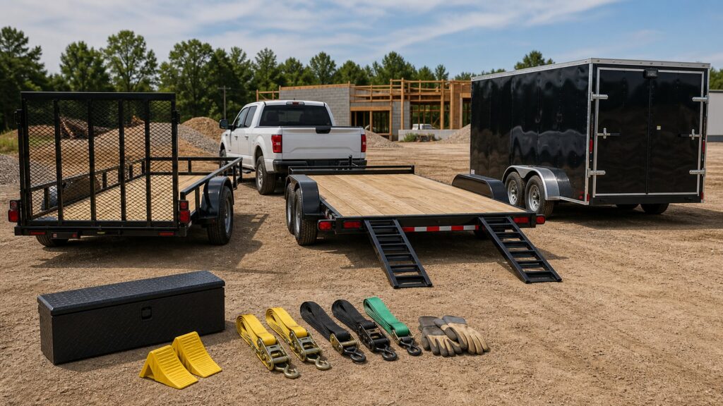 trailer types shopping setup for work truck hauling needs with practical vehicle-focused details