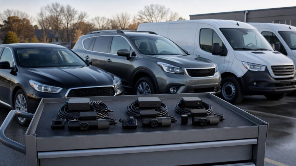 triple-channel dash cameras shopping setup for fleet and commuter vehicles with practical vehicle-focused details