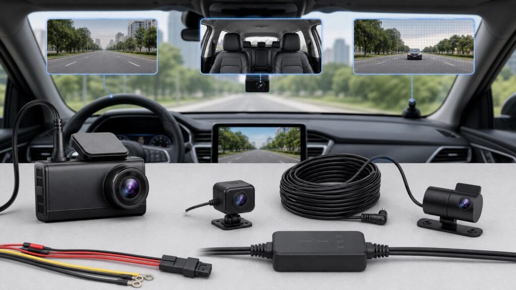 triple-channel dash cameras shopping setup for overall selection with practical vehicle-focused details
