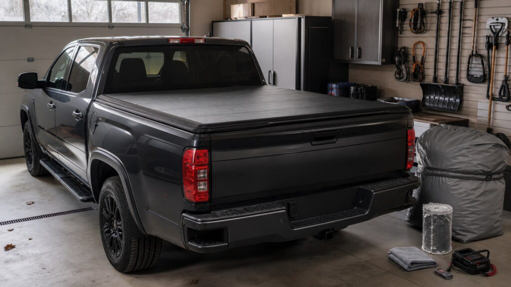 truck bed covers shopping setup for seasonal vehicle storage with practical vehicle-focused details