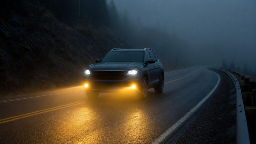 universal fog lights shopping setup for night driving visibility with practical vehicle-focused details