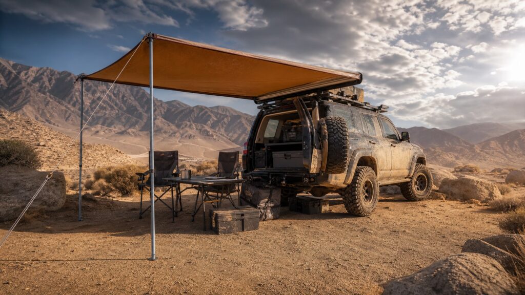 vehicle awnings shopping setup for overlanding gear durability needs with practical vehicle-focused details