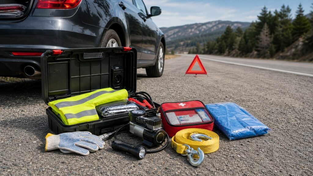 vehicle emergency kits shopping setup for roadside emergency prep with practical vehicle-focused details