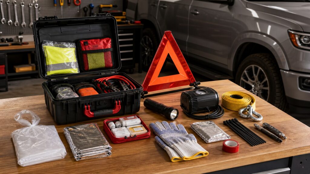 vehicle emergency kits shopping setup for overall selection with practical vehicle-focused details