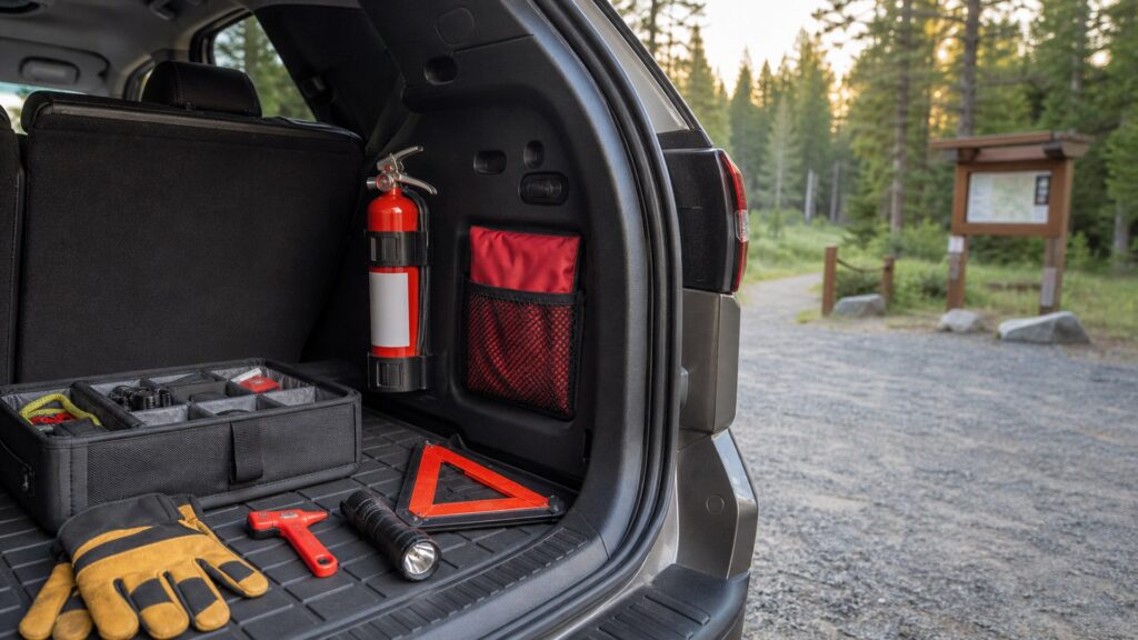 vehicle fire safety shopping setup for vehicle fire safety storage and access with practical vehicle-focused details