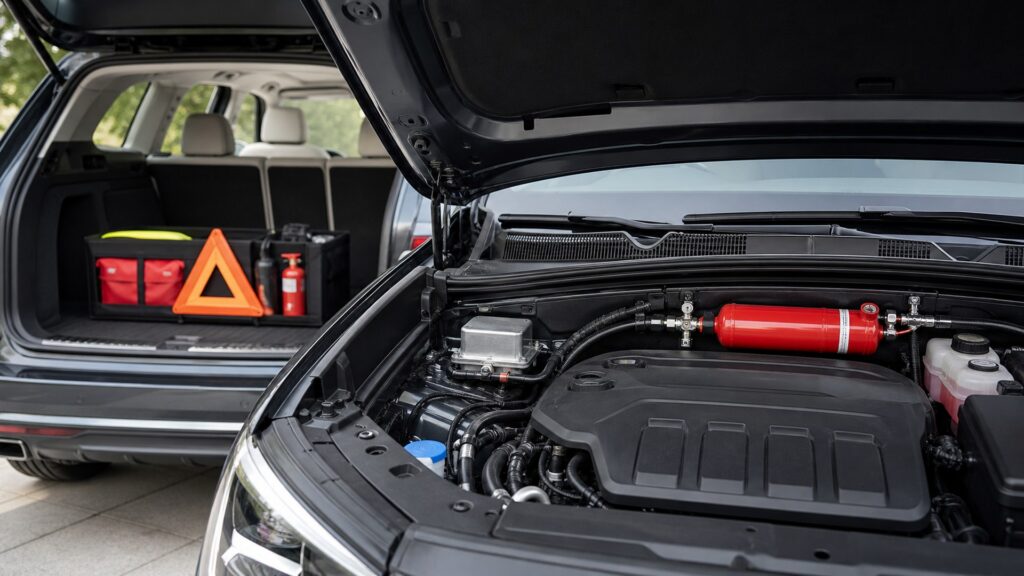 vehicle fire suppressant systems shopping setup for family vehicle safety with practical vehicle-focused details