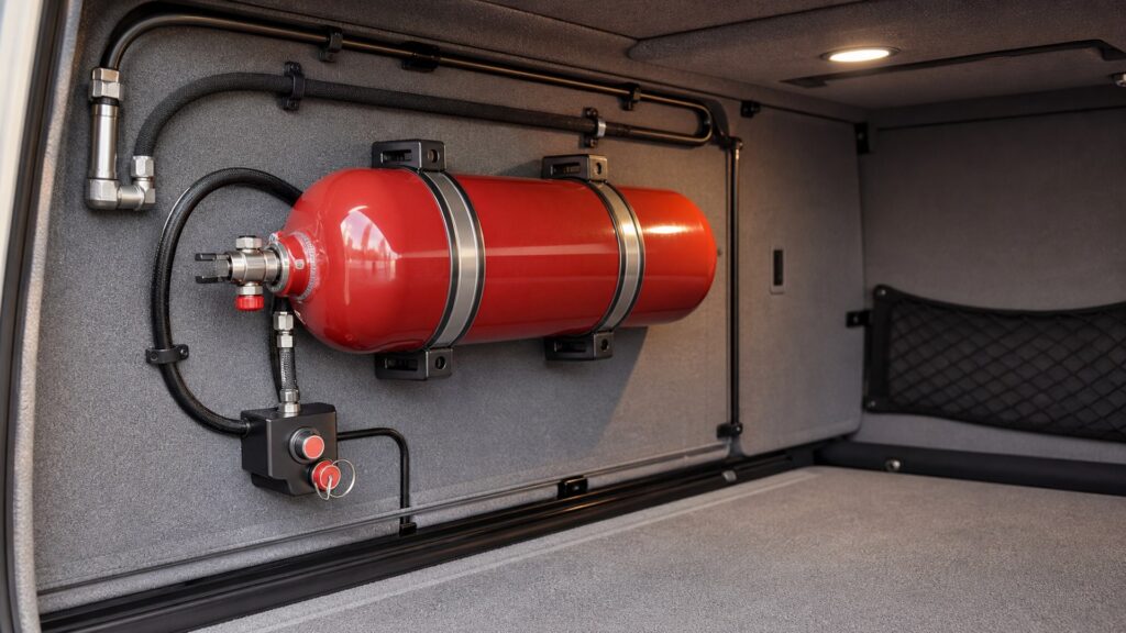 vehicle fire suppressant systems shopping setup for vehicle fire safety storage and access with practical vehicle-focused details