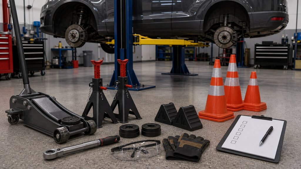 vehicle lifting equipment shopping setup for lift and safety requirements with practical vehicle-focused details