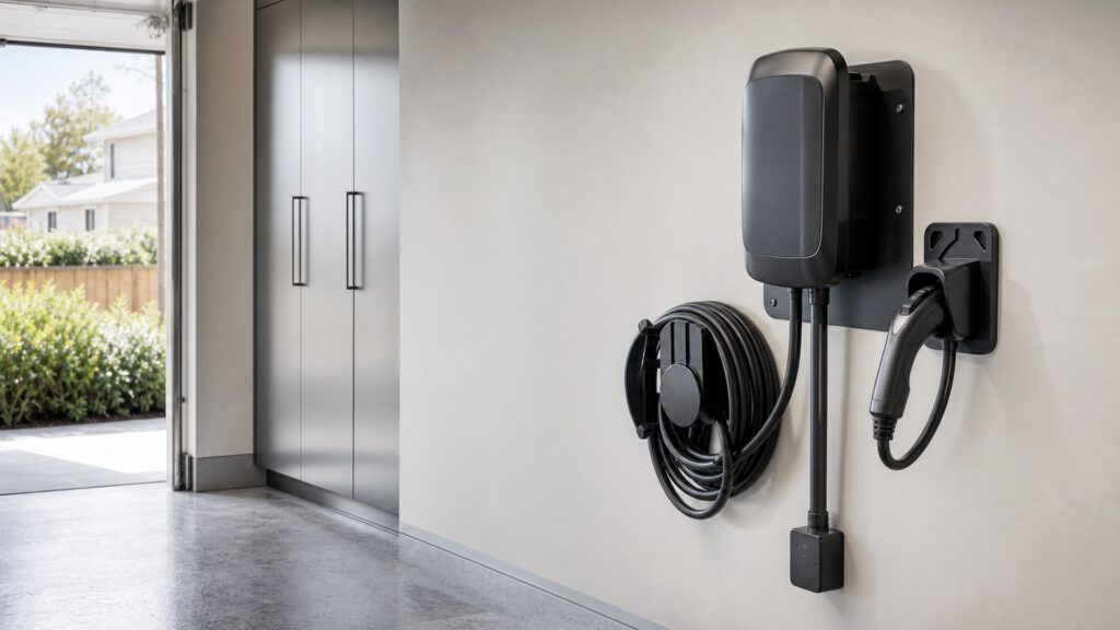 wall mounted ev chargers shopping setup for charging cable management with practical vehicle-focused details