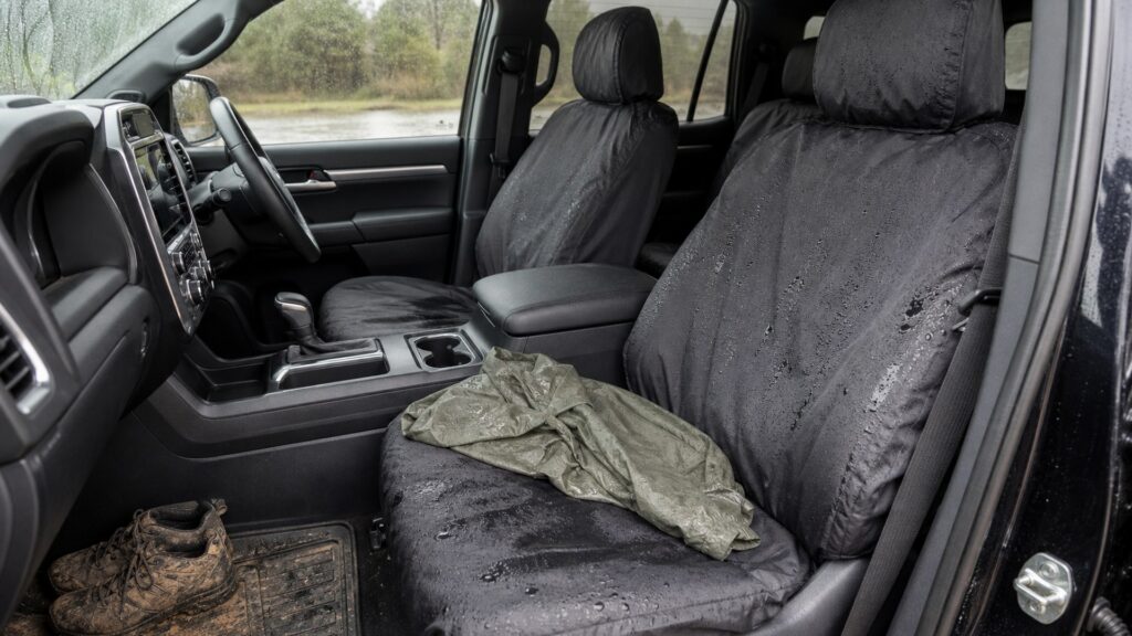 waterproof seat covers shopping setup for all-weather interior use with practical vehicle-focused details