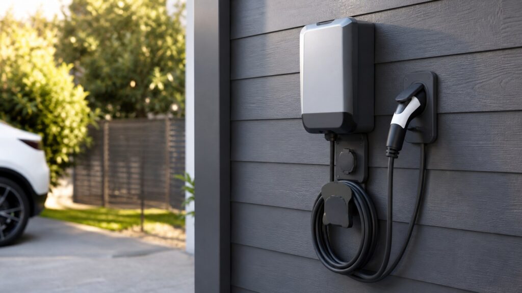 weatherproof ev chargers shopping setup for charging cable management with practical vehicle-focused details