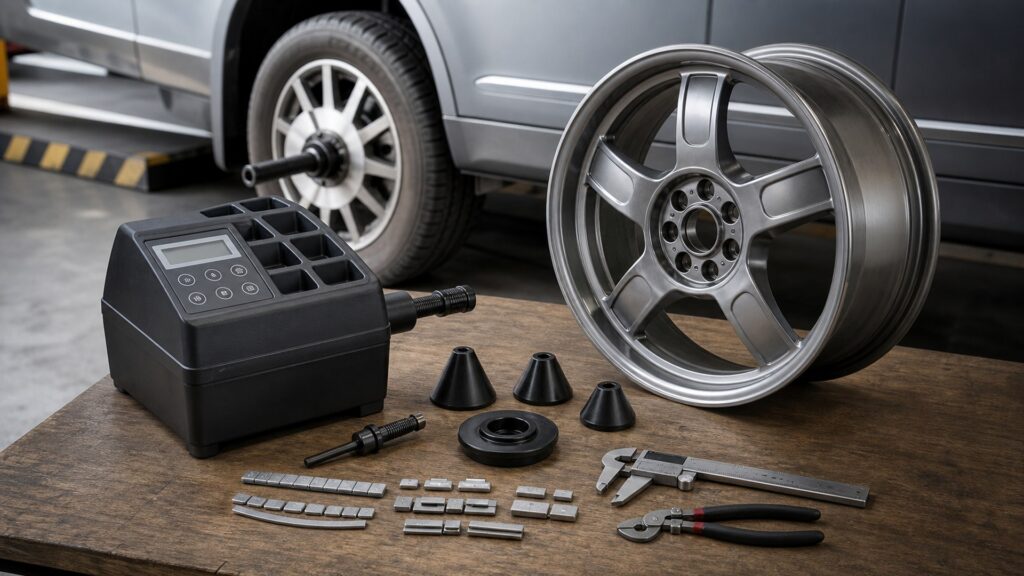 wheel balancing tools shopping setup for overall selection with practical vehicle-focused details
