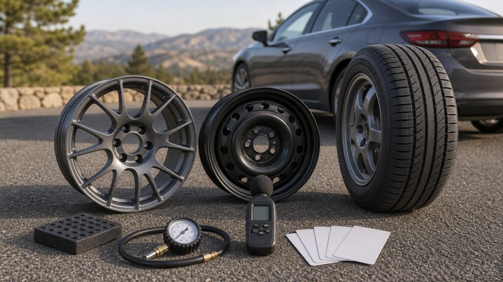wheels & rims shopping setup for road noise and ride comfort with practical vehicle-focused details