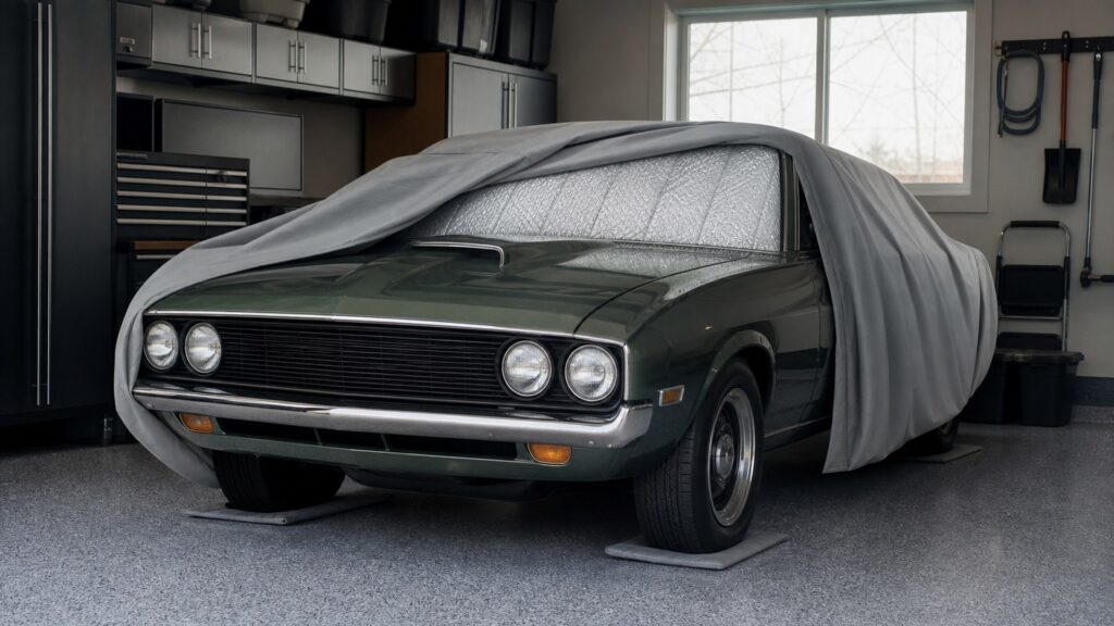 windshield covers shopping setup for seasonal vehicle storage with practical vehicle-focused details