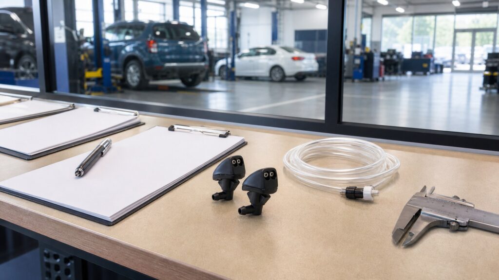 windshield washer nozzles shopping setup for repair shop estimate reviews with practical vehicle-focused details