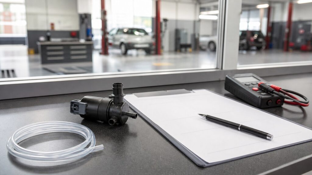 windshield washer pumps shopping setup for repair shop estimate reviews with practical vehicle-focused details